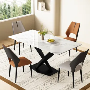 Meja makan kayu, furnitur dapur minimalis meja makan klasik kaki desain persegi panjang tahan air