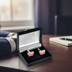 Pink Silver Rectangular <b>Cufflinks</b> with Gift <b>Box</b> - Product Image 3