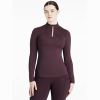 Haut d'équitation pour femme à col zippé, manches longues, respirant, séchage rapide, extensible dans les 4 sens, sous-vêtement d'équitation OEM