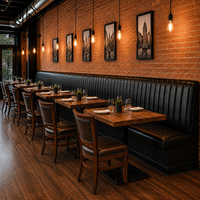 Muebles de Restaurante Personalizados Ron Group, Mesa Cuadrada de Madera, Juego de Sillas Ergonómicas Comerciales, Asientos de Cuero con Respaldo Alto