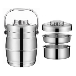 Portátil 3 camada lancheira rodada caixa de aço inoxidável <span class=keywords><strong>tiffin</strong></span> transportadora de alimentos térmica - Product Image 3
