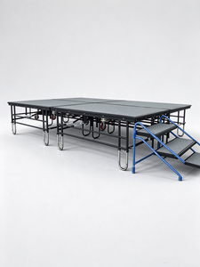 <b>Folding</b> Mobile Stage Platform with Steel Frame Red Grey Carpet Surface for <b>Shopping</b> Mall School Events Assemblies Performances - Product Image 1