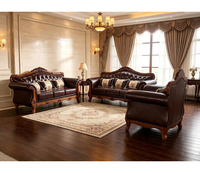 Ensemble de canapés carrés en cuir véritable de style européen et américain haut de gamme, bois sculpté à la main, design moderne pour salon traditionnel
