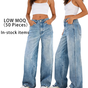 Jean baggy vintage américain pour <span class=keywords><strong>femme</strong></span>, taille haute, coupe droite, jambe large, en denim bleu délavé, style streetwear <span class=keywords><strong>chic</strong></span> rétro - Product Image 1