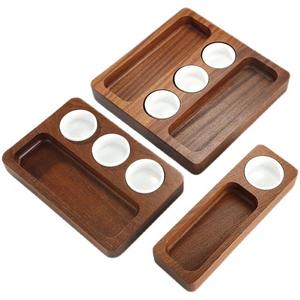 Vassoio Quadrato in Legno Massello Lucidato <span class=keywords><strong>Sabri</strong></span>, Stile Moderno e Semplice, per Snack, Dieta, Ristorante, Bistecca, Piccolo Vassoio in Ebano a Tre Scomparti - Product Image 5