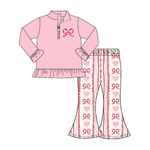 GLP2935 RTS Conjunto de Ropa Infantil para Niña con Estampado de Corazones y Lazos Rojos, Ropa de Otoño para Niña al por Mayor, Conjunto de Ropa Infantil de Manga Larga - Product Image 2