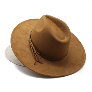 Moda moda fuego quemado artículo tela de gamuza ala ancha Fedoa sombrero con borlas cuerda Decoración - Product Image 2