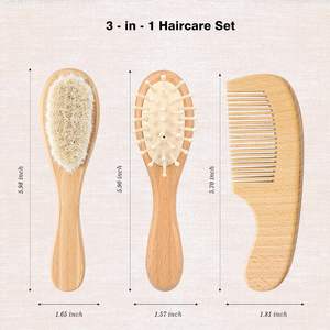 Coffret de soins pour bébé écologique, kit de brosses en poils de chèvre doux pour nourrissons et tout-petits, brosse à cheveux en bois pour bébé et peigne - Product Image 4