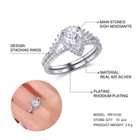 Ensemble de 2 bagues empilables Kirin en argent 925 plaqué rhodium avec moissanite GH 0,22 carat, résistantes à la décoloration, bijoux fins tendance pour femmes, OEM ODM