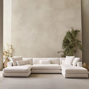 Ensemble de canapés modulaires Cloud de haute qualité, en tissu blanc, confortable, en forme de U, pour salon, design en U offrant une place assise spacieuse - Product Image 1