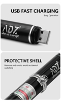 ADZ Professional High-Power USB Charge Pointeur laser vert Lampe de poche Lumières de scène