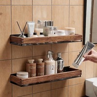 Étagère d'angle pour salle de bain en noyer avec support mural moderne en métal pour lavabo sans perçage