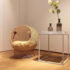 Breathable Woven Rattan <b>Egg</b> Cat Bed Cozy Semi Enclosed Pet Shelter With Cushion and <b>Toys</b> for Indoor Household Cats - Product Image 2