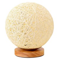 Lampe de table en rotin français, abat-jour créatif avec base en bois, lampe de table LED en rotin en forme de boule