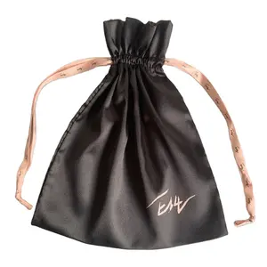 Custom Black Ondergoed Verpakking Zijde Gift Bag Koord Lingerie Zijde Tas Met Logo
