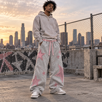 Pantalon de survêtement baggy personnalisé pour homme, coupe large, avec écusson étoile brodé, style streetwear décontracté, vente en gros B2B OEM