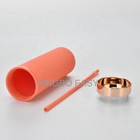 Gobelet de paille en plastique à double paroi 16oz, gobelet maigre avec couvercle de galvanoplastie en or champagne