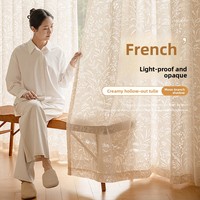 Cortina Translúcida Personalizable Moon Branch Shadow Yarn, Cortina de Lujo Ligero para Sala de Estar, Balcón, Ventana, Color Crema