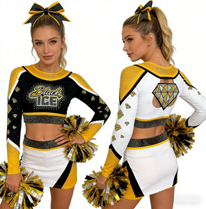 Uniformes <span class=keywords><strong>de</strong></span> Animadoras Atractivos en Blanco y Dorado con Lazo Brillante para Actuaciones Fotográficas - Product Image 2