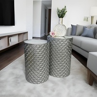 Ensemble de 2 tables basses Lander en fer argenté, meubles de décoration intérieure modernes et luxueux en métal écologiques pour chambre à coucher et salon