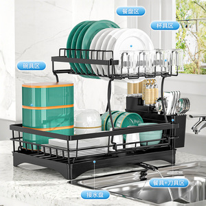 ชั้นวางจานครัวสองชั้นพร้อมถาดพับได้อเนกประสงค์ ที่คว่ำจานแบบตั้งโต๊ะ ขนาดใหญ่ แห้งเร็ว - Product Image 2