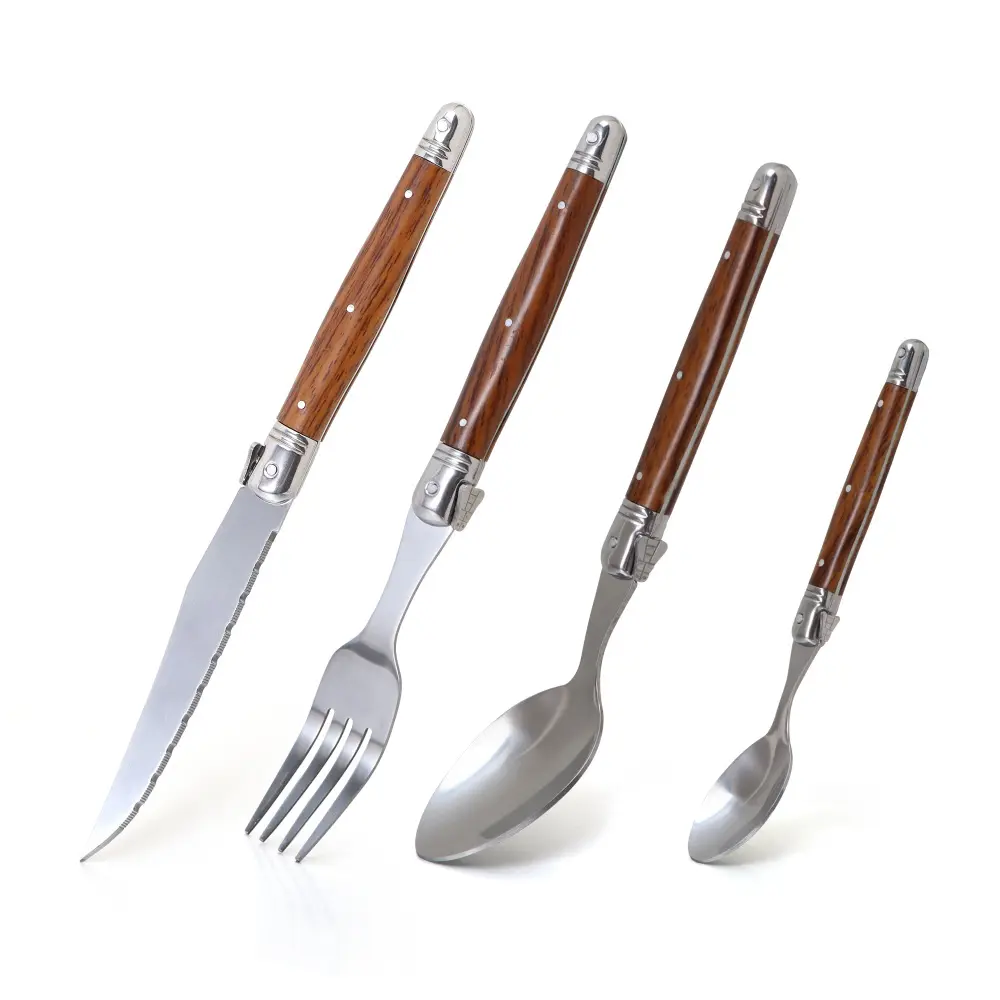 Ensemble de 4 couverts en acier inoxydable avec poignée en plastique pour la cuisine et le restaurant, y compris une fourchette à steak dentelée, un couteau et une cuillère