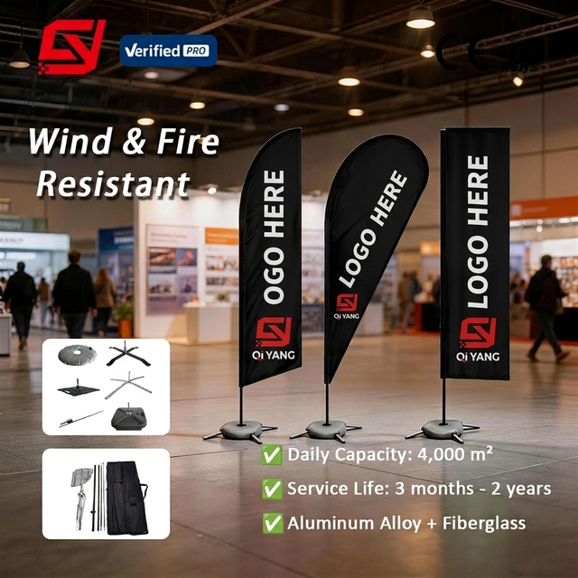 Custom Feather Teardrop Rectangular Flag Outdoor Advertising Banner for Exhibition Trade Show Brand Display