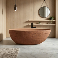 Baignoire en pierre artificielle texturée en terre cuite, surface solide mate, forme d'œuf, pour hôtel de luxe, villa, salle de bain