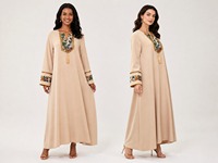 Robe Abaya de Dubaï en polyester avec broderie patchwork et pendentif à pompon, col cranté, vêtement islamique pour le quotidien et l'Aïd