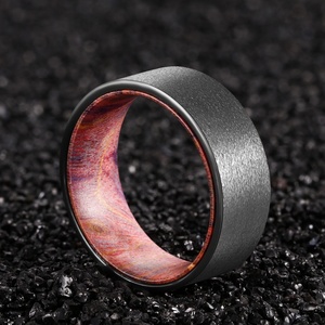 Poya anéis de tungstênio para idosos, caixa de areia de metal acabado com borda plana confortável 8mm para homens - Product Image 2