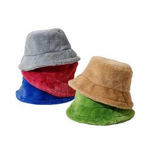 Solid Color Resemble Rabbit Hair Bucket <b>Hat</b> Winter Unisex <b>Warm</b> <b>Hats</b> Custom logo Outdoor Windproof Bucket <b>Hats</b> - Product Image 1