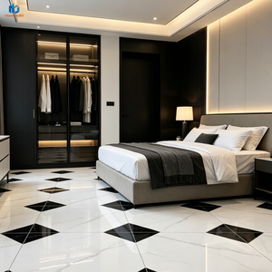 Loseta de Porcelana Brillante con Diseño de Tablero de Ajedrez Diagonal Blanco y Negro, 800x800mm, Ideal <span class=keywords><strong>para</strong></span> Pisos Vintage de Barberías, Superventas - Product Image 3