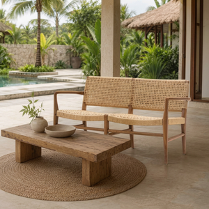 Handcrafted Solid Teak Scandinavian Two Seat Garden <b>Sofa</b> Natural Woven Seat Luxury <b>Outdoor</b> Furniture for Hotel Villa Park Patio - Product Image 1
