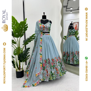 Nouvelle collection de lehenga choli en tissu organza tabby pour les fêtes, avec broderie au fil - Product Image 1