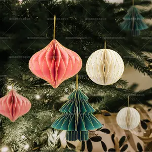 Honingraat Origami Kerstboom Lantaarn Hanger Raam Hanger Decoratie Wesp Bal Feest Kerst Evenement Ornamenten