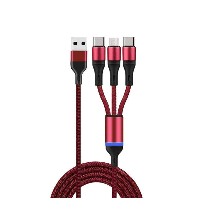 Universal Nylon Braided 66W 3 in 1 USB Cable Fast Charging Phone Charger 3A 3 in 1 USB C Micro Cable Cell Phone Cable