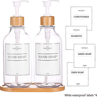 Distributeur de savon en plastique transparent sans BPA de 16 oz avec pompe en bambou et plateau en bambou, récipient rechargeable pour savon liquide pour les mains et la vaisselle