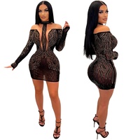 Robe de soirée élégante, vêtement féminin de luxe, manches longues, strass, en maille transparente, tenue de fête traditionnelle, slim, été