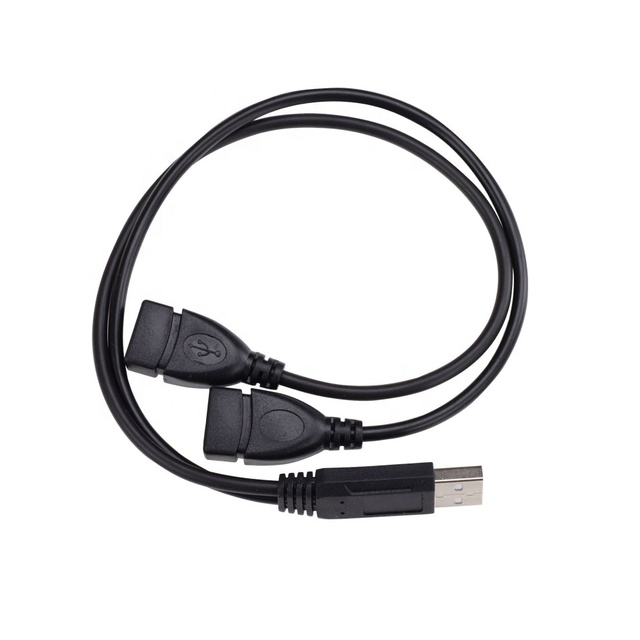 Black USB 2.0 a Male to 2 Female Jack Y Splitter Hub Power Cord Extension Adapter Cable for PC Laptop