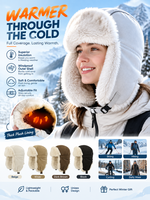 Chapeau d'hiver unisexe, chapeau Ushanka en daim coupe-vent avec doublure en fausse fourrure, chapeau chaud réglable pour le ski et le cyclisme