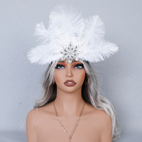 Diadema de plumas vintage con cristales brillantes, diadema de plumas de avestruz blancas para boda, fiesta temática de Halloween, accesorio para fotos