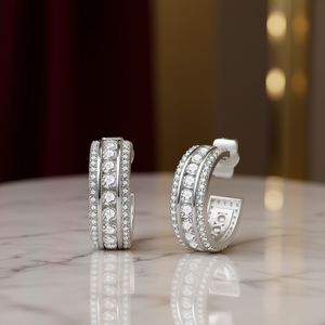 Orecchini a Cerchio di Lusso Placcati in Oro Bianco, Argento 925 con Cristalli e Strass, Gioielli Classici da Donna per Uso Quotidiano - Product Image 2