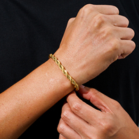 Bracelet en corde de 5 mm à l'éclat durable, résistant à la chaleur et à la transpiration, bijoux pour hommes, bracelet torsadé en acier inoxydable plaqué or 14 carats
