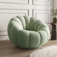 Kursi Santai Bentuk Labu Warna Krem Putih Bahan Boucle dengan Sandaran Kaki, Sofa Tunggal Mewah untuk Bersantai, Produk Terlaris