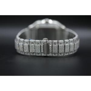 Montre pour homme en diamant moissanite VVS de luxe, plaquée or blanc, boîtier en acier inoxydable, mouvement mécanique analogique, cristal saphir - Product Image 3