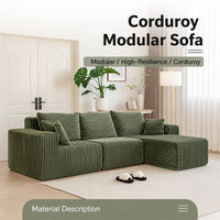 Canapé-lit en tissu corduroy sans cadre avec compression intégrée par blocs d'éponge, fonction de compression sous vide et structure sans armature