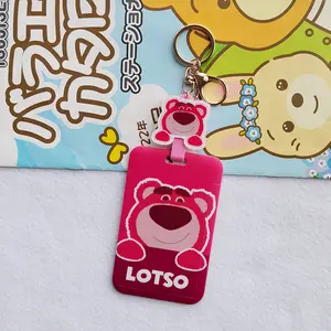 Cute Cartoon Lady ID Photo Card Case Custom Stitch Bear Key Chain Ring Student Backpack Handbag Pendant Badge Holder Wholesale
