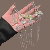 Épingle à cheveux en forme de U de style chinois avec pampille papillon, accessoire capillaire exquis pour femmes, pour usage quotidien et de fête