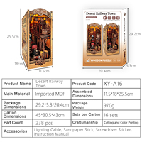 Kit DIY de niche à livres en bois avec éclairage LED, couvercle anti-poussière, maison de poupée miniature sur le thème du chemin de fer du désert, décoration créative pour la maison, cadeau pour adultes