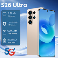Smartphone S26 Ultra Shenzhen 7,3 pouces 90Hz Android 15 16 Go 1 To 108 MP 8800 mAh Deca Core 5G Double SIM Carte TF Face ID Écran LED